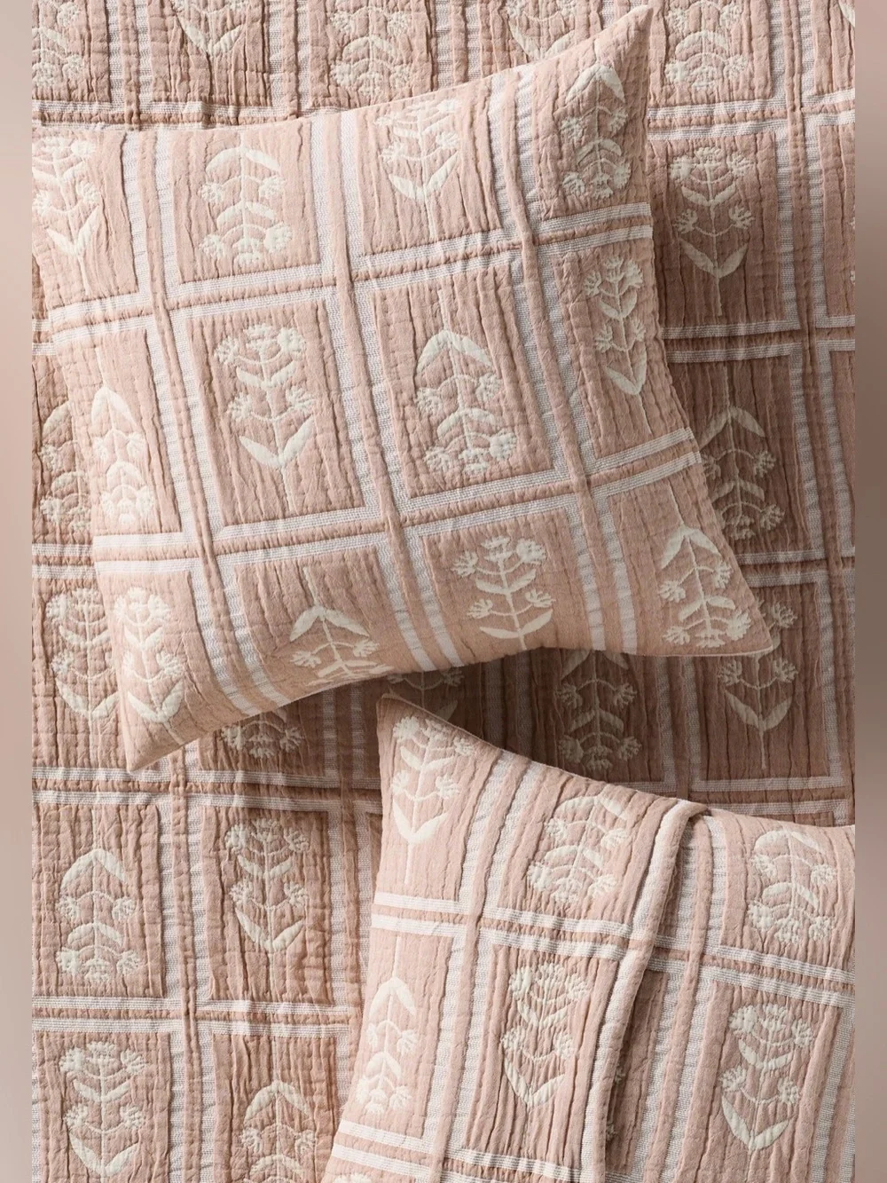 New Anthropologie cotton Parker floral woven quilted euro sham neutral cover